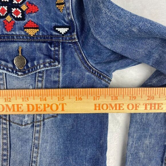 Velvet Heart Denim Jacket Womens Extra Small Blue Embroidered Pockets Casual - Picture 6 of 10